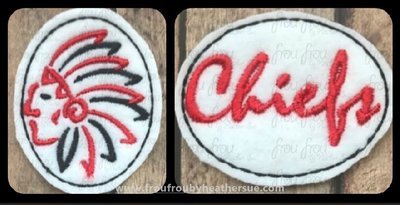 Clippie Chiefs Sketch and cursive wording TWO Design SET Mascot Machine Embroidery In The Hoop Project 1.5, 2, 3, and 4 inch