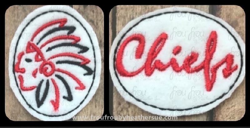 Clippie Chiefs Sketch and cursive wording TWO Design SET Mascot Machine Embroidery In The Hoop Project  1.5, 2, 3, and 4 inch