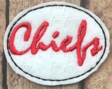 Clippie Chiefs cursive wording Mascot Machine Embroidery In The Hoop Project 1.5, 2, 3, and 4 inch