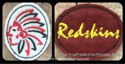 Clippie Redskins Sketch and cursive wording TWO Design SET Mascot Machine Embroidery In The Hoop Project 1.5, 2, 3, and 4 inch