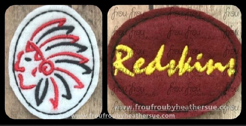 Clippie Redskins Sketch and cursive wording TWO Design SET Mascot Machine Embroidery In The Hoop Project  1.5, 2, 3, and 4 inch