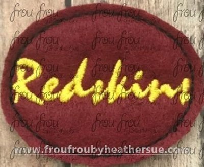 Clippie Redskins cursive wording Mascot Machine Embroidery In The Hoop Project 1.5, 2, 3, and 4 inch