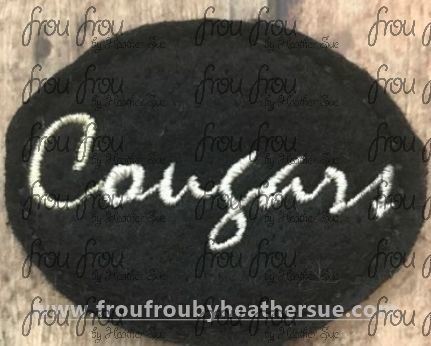 Clippie Cougars cursive wording Mascot Machine Embroidery In The Hoop Project  1.5, 2, 3, and 4 inch