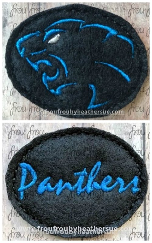 Clippie Panthers Sketch and cursive wording TWO Design SET Mascot Machine Embroidery In The Hoop Project  1.5, 2, 3, and 4 inch