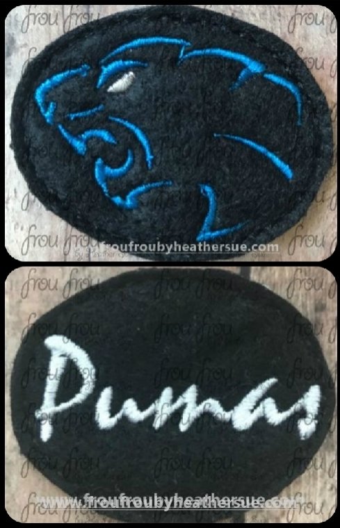 Clippie Pumas Sketch and cursive wording TWO Design SET Mascot Machine Embroidery In The Hoop Project  1.5, 2, 3, and 4 inch