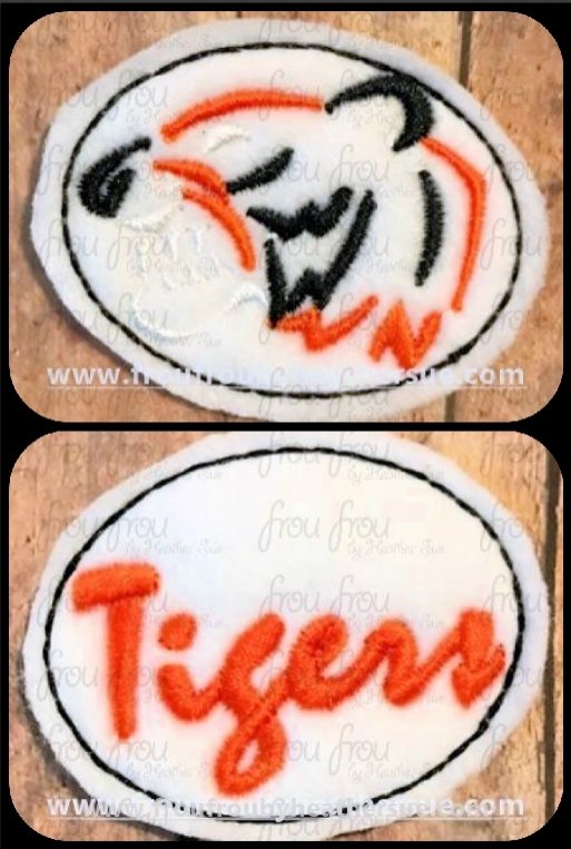 Clippie Tigers Sketch and cursive wording TWO Design SET Mascot Machine Embroidery In The Hoop Project  1.5, 2, 3, and 4 inch