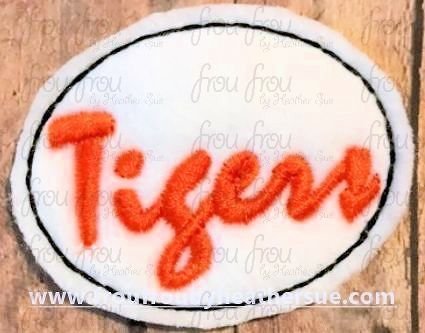 Clippie Tigers cursive wording Mascot Machine Embroidery In The Hoop Project  1.5, 2, 3, and 4 inch