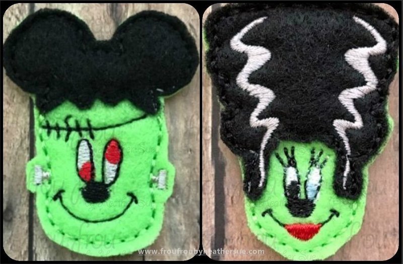 Clippie Frankenstein Mister Mouse and Bride of Frankenstein Miss Mouse TWO Design SET Machine Embroidery In The Hoop Project  1.5, 2, 3, and 4 inch