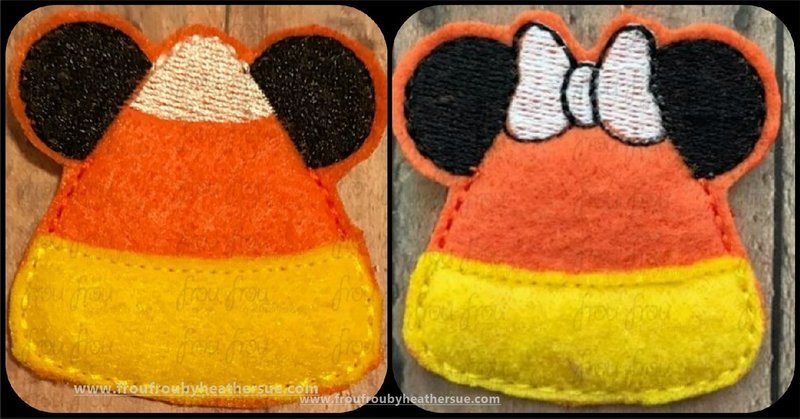 Clippie Candy Corn with Mister and Miss Mouse Ears TWO Design SET Machine Embroidery In The Hoop Project  1.5, 2, 3, and 4 inch