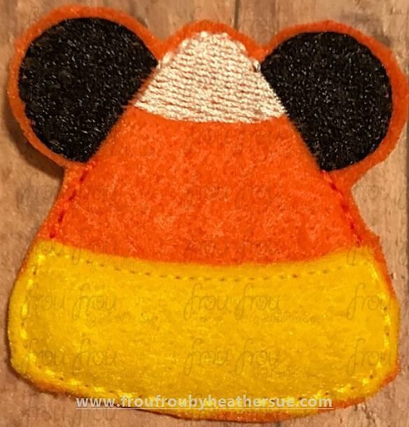 Clippie Candy Corn with Mister Mouse Ears Machine Embroidery In The Hoop Project  1.5, 2, 3, and 4 inch