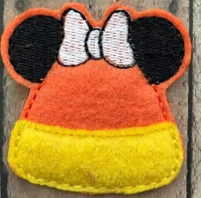 Clippie Candy Corn with Miss Mouse Ears Machine Embroidery In The Hoop Project  1.5, 2, 3, and 4 inch