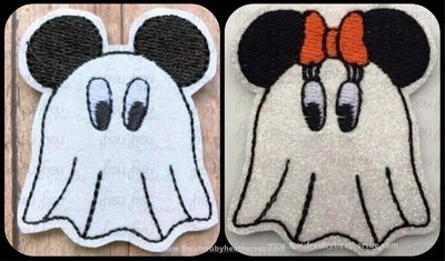 Clippie Mister and Miss Mouse Dressed as Ghost TWO Design SET Machine Embroidery In The Hoop Project 1.5, 2, 3, and 4 inch