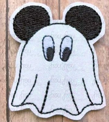 Clippie Mister Mouse Dressed as Ghost Machine Embroidery In The Hoop Project 1.5, 2, 3, and 4 inch