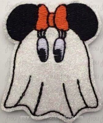 Clippie Miss Mouse Dressed as Ghost Machine Embroidery In The Hoop Project 1.5, 2, 3, and 4 inch