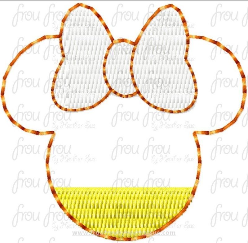 Clippie Candy Corn Miss Mouse Head Machine Embroidery In The Hoop Project 1.5, 2, 3, and 4 inch