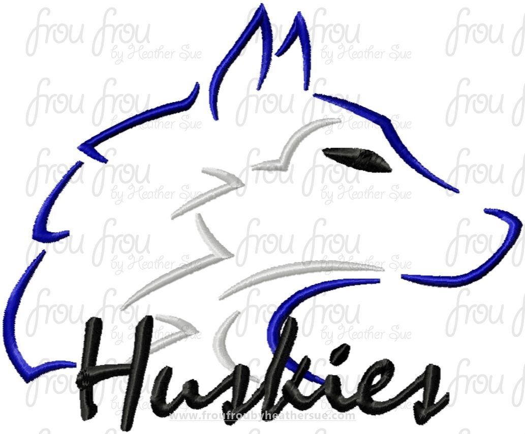 Huskies Mascot Sketch TWO VERSIONS, with and without wording, Machine Embroidery Design, Multiple sizes 2"-16"