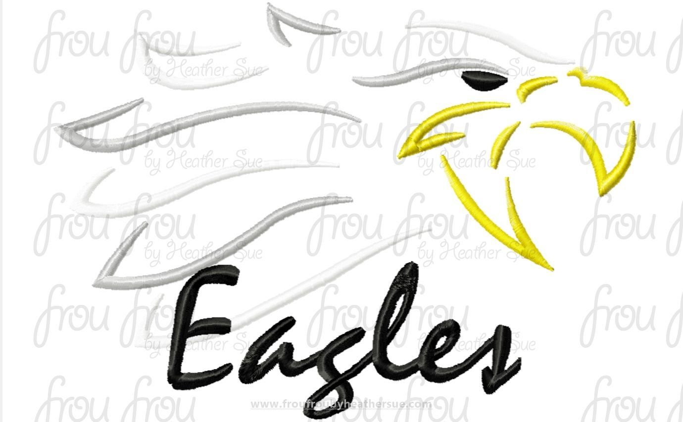 Eagles Mascot Sketch TWO VERSIONS, with and without wording, Machine Embroidery Design, Multiple sizes 2"-16"