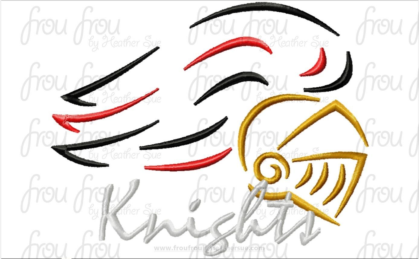 Knights Mascot Sketch TWO VERSIONS, with and without wording, Machine Embroidery Design, Multiple sizes 2"-16"
