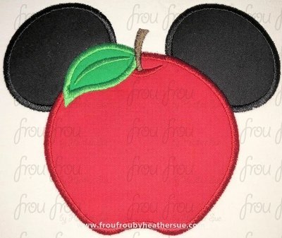 Apple Mister Mouse Head Machine Applique and Filled Embroidery Design, multiple sizes, including 1.5