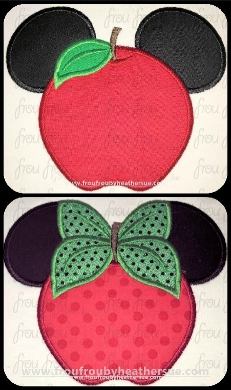 Apple Mister and Miss Mouse Head TWO Design SET Machine Applique and Filled Embroidery Design, multiple sizes, including 1.5