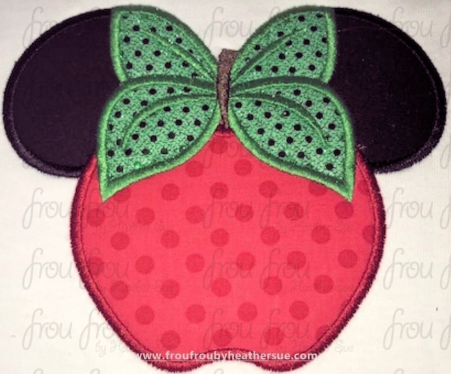 Apple Miss Mouse Head Machine Applique and Filled Embroidery Design, multiple sizes, including 1.5