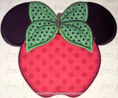Apple Miss Mouse Head Machine Applique and Filled Embroidery Design, multiple sizes, including 1.5"-16"