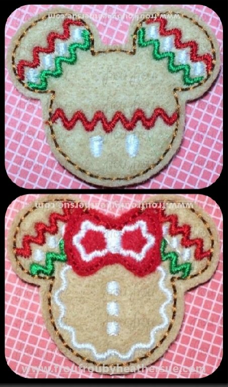Clippie Gingerbread Mister and Miss Mouse  Head TWO Design SET Machine Embroidery In The Hoop Project 1.5, 2, 3, and 4 inch