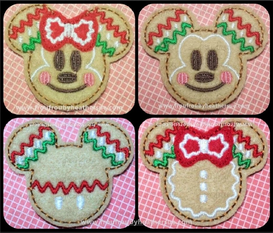 Clippie Gingerbread Mister and Miss Mouse Head With and Without Faces FOUR  Design SET Machine Embroidery In The Hoop Project 1.5, 2, 3, and 4 inch