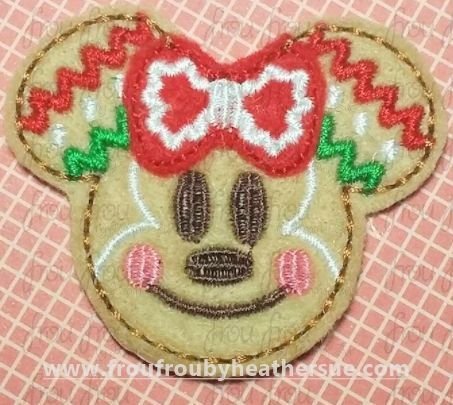 Clippie Gingerbread Miss Mouse Head With Face Machine Embroidery In The Hoop Project 1.5, 2, 3, and 4 inch