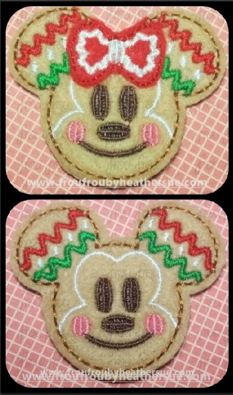 Clippie Gingerbread Mister and Miss Mouse Head With  Faces TWO  Design SET Machine Embroidery In The Hoop Project 1.5, 2, 3, and 4 inch