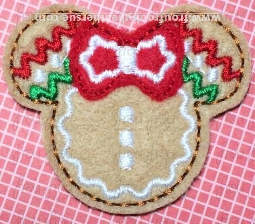 Clippie Gingerbread Miss Mouse  Head Machine Embroidery In The Hoop Project 1.5, 2, 3, and 4 inch