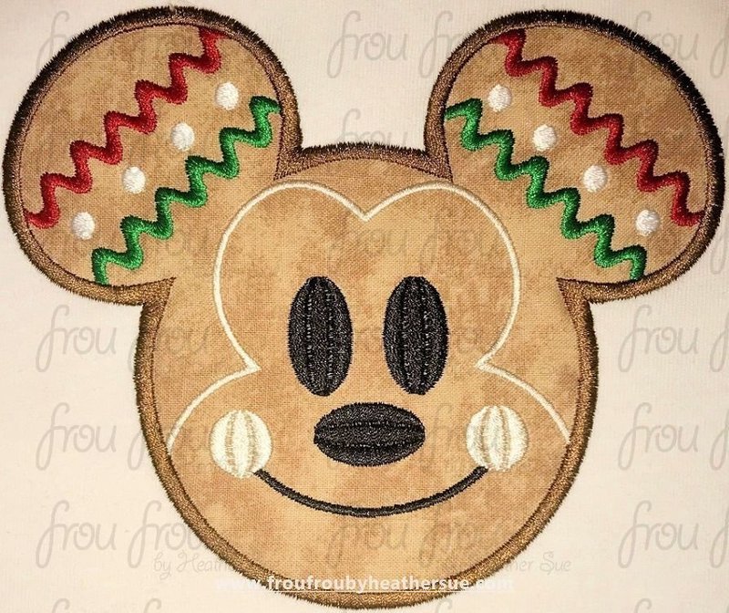 Gingerbread Mister Mouse Head with Face Machine Applique and filled Embroidery Designs, multiple sizes including 2"-16"