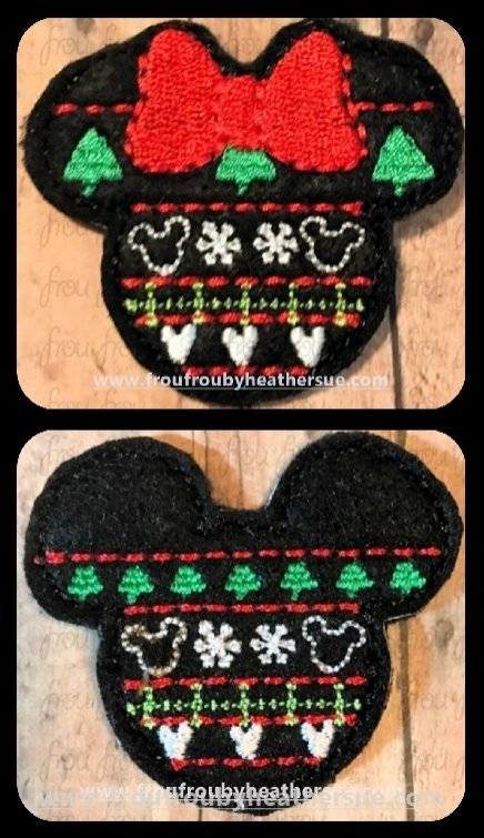 Clippie Christmas Sweater Mister and Miss Mouse Heads TWO Design SET Machine Embroidery In The Hoop Project 1.5, 2, 3, and 4 inch