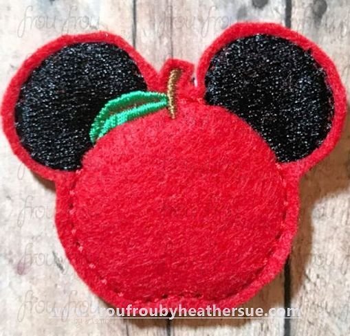 Clippie Apple Mister Mouse Head Machine Embroidery In The Hoop Project 1.5, 2, 3, and 4 inch