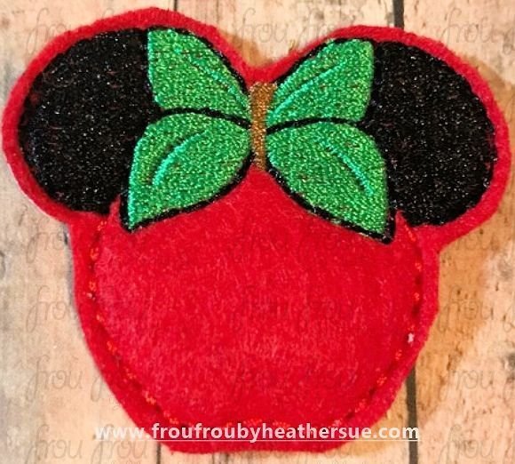 Clippie Apple Miss Mouse Head Machine Embroidery In The Hoop Project 1.5, 2, 3, and 4 inch