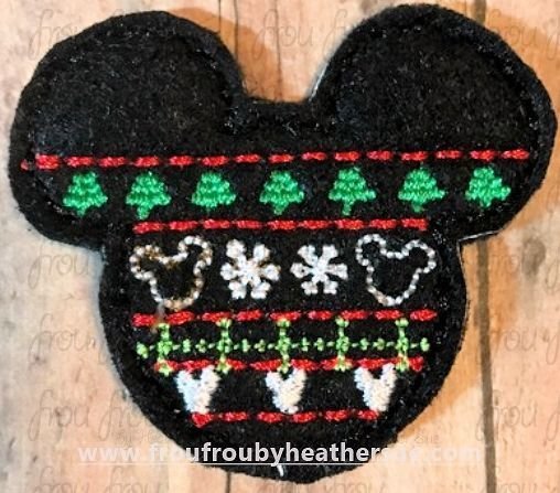 Clippie Christmas Sweater Mister Mouse Head Machine Embroidery In The Hoop Project 1.5, 2, 3, and 4 inch