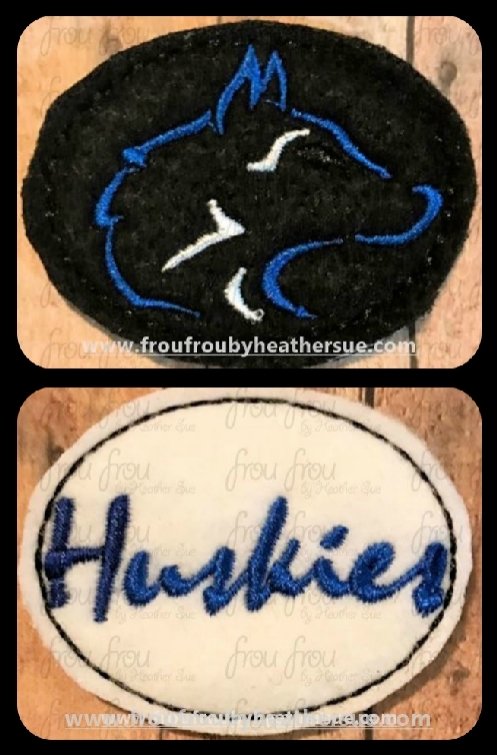 Clippie Huskies Sketch and cursive wording TWO Design SET Mascot Machine Embroidery In The Hoop Project  1.5, 2, 3, and 4 inch