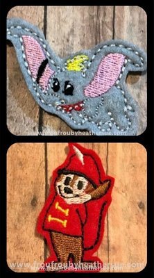 Clippie Flying Elphant and Tim Mouse TWO Design SET Machine Embroidery In The Hoop Project 1.5, 2, 3, and 4 inch