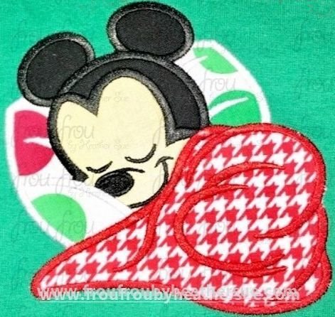 Sleeping Baby Mister Mouse With Blanket Machine  Applique Embroidery Design, Multiple Sizes, including 2&quot;-16&quot;