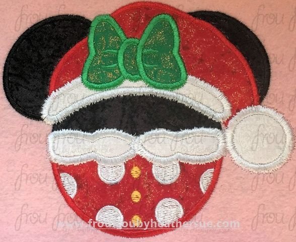 Santa Miss Mouse Head Wearing Pants Machine Applique and filled Embroidery Designs, multiple sizes including 2&quot;-16&quot;