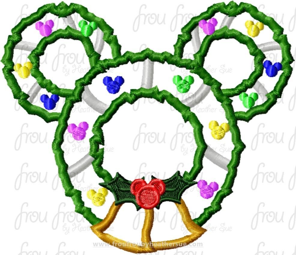 Wreath Mister Mouse Head Machine Applique and filled Embroidery Designs, multiple sizes including 2&quot;-16&quot;