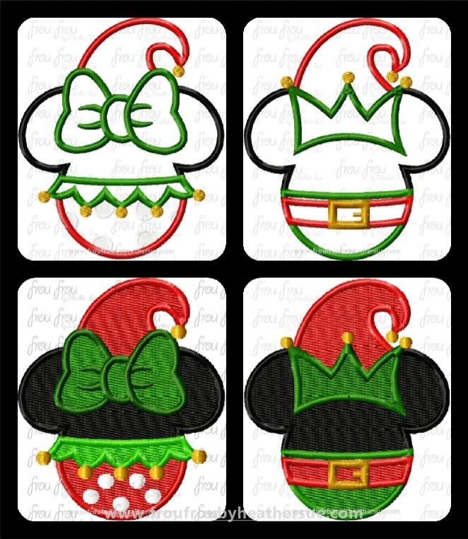 Elf Mister and Miss Mouse Head Wearing Pants Machine Applique and filled Embroidery Designs, multiple sizes including 2&quot;-16&quot;