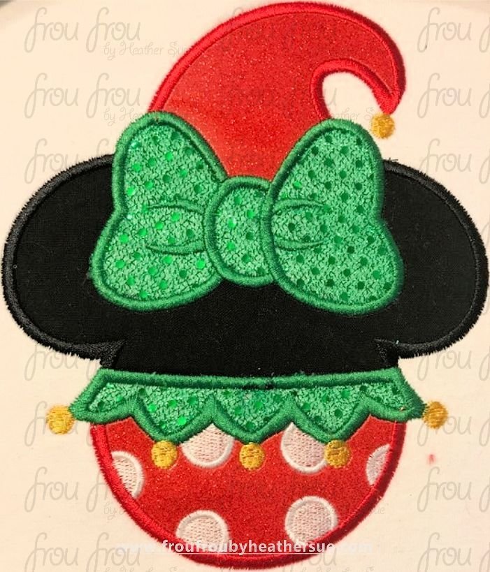 Elf Miss Mouse Head Wearing Pants Machine Applique and filled Embroidery Designs, multiple sizes including 2&quot;-16&quot;