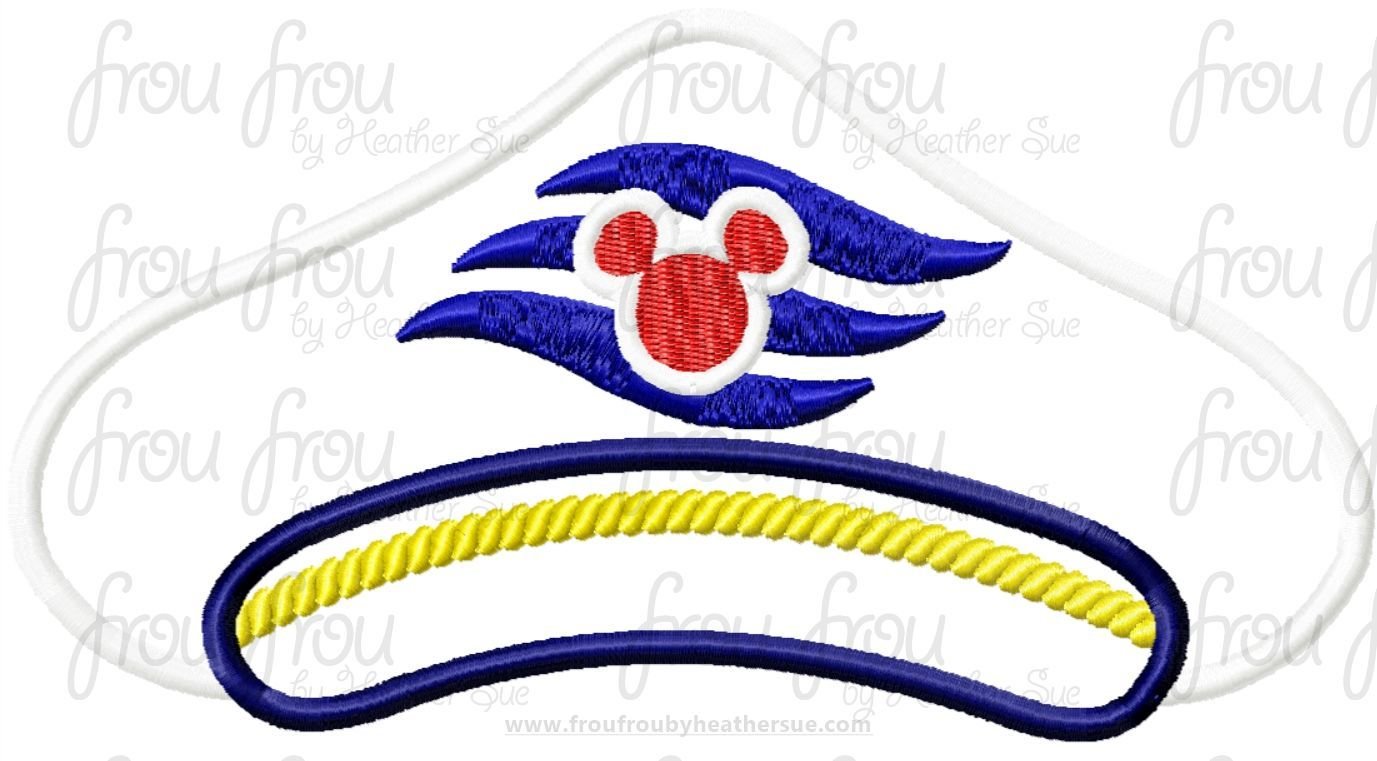 Captain Hat Only Dis Cruise Line Ship Machine  Applique Embroidery Design, Multiple Sizes, including  4 inch