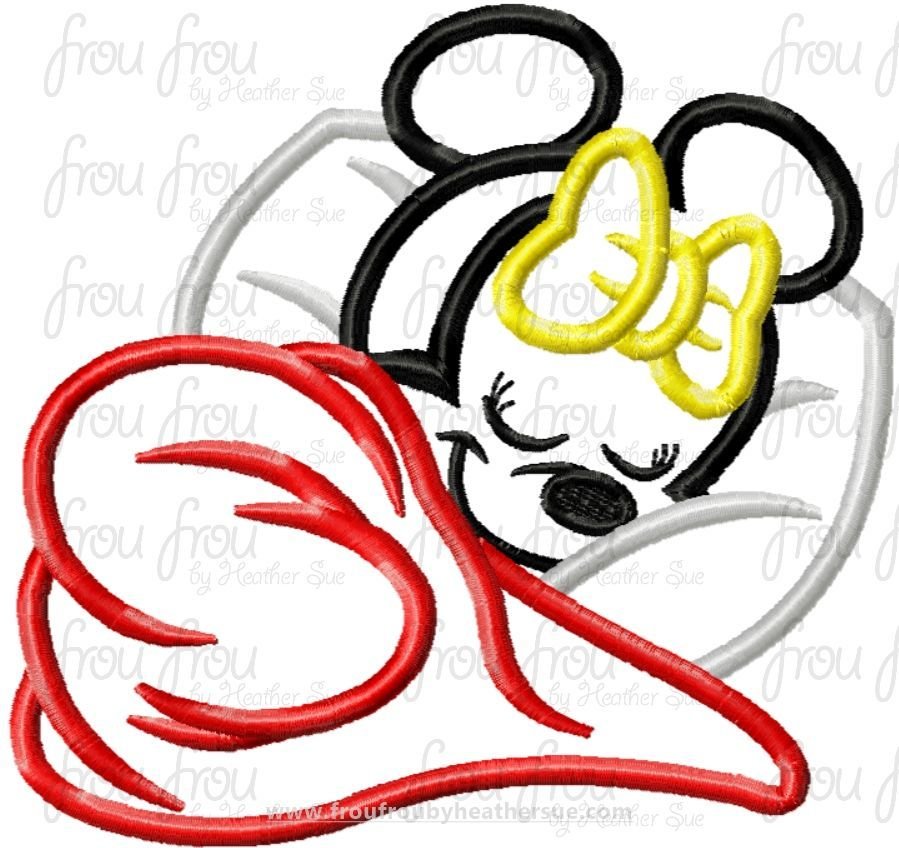 Sleeping Baby Miss Mouse With Blanket Machine  Applique Embroidery Design, Multiple Sizes, including 2&quot;-16&quot;