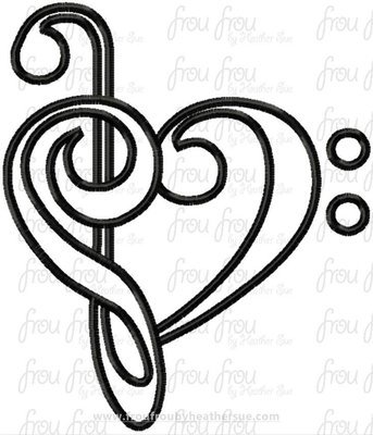 Heart Musical notes Machine Embroidery Design, multiple sizes, including 1