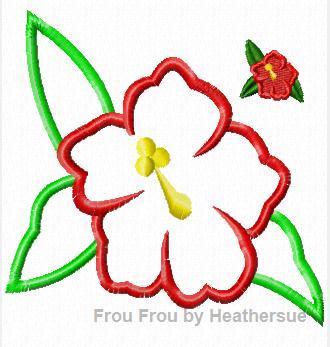 Hibiscus Flower Machine Applique Embroidery Design, Multiple sizes including half, 1, 2, 3, 4, 5, and 6 inch
