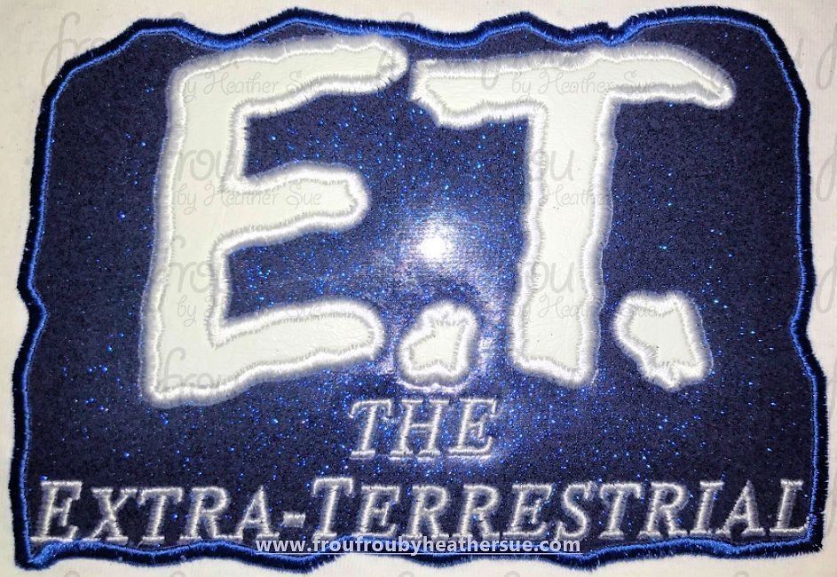 Extra Terrestrial Movie Logo TWO Versions- with and without frame Machine Applique and filled Embroidery Design, Multiple sizes 2&quot;-16&quot;