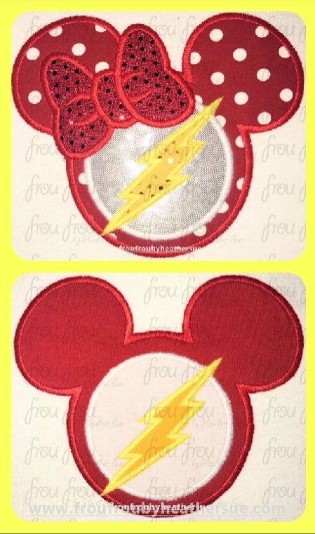 Lightning Bolt Super Hero Mister and Miss Mouse Head TWO Design SET Machine Applique Embroidery Designs, multiple sizes including 1&quot;-16&quot;