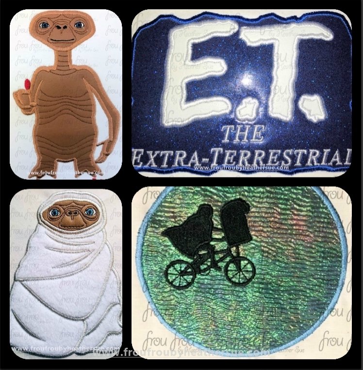 Extra Terrestrial FIVE Design SET Machine Applique and filled Embroidery Design, Multiple sizes 2&quot;-16&quot;